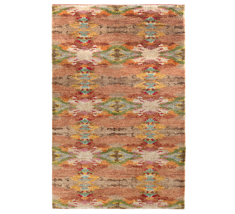 Shiloh handknotted jute area rug in blue, yellow, green, orange and pink from Dash & Albert