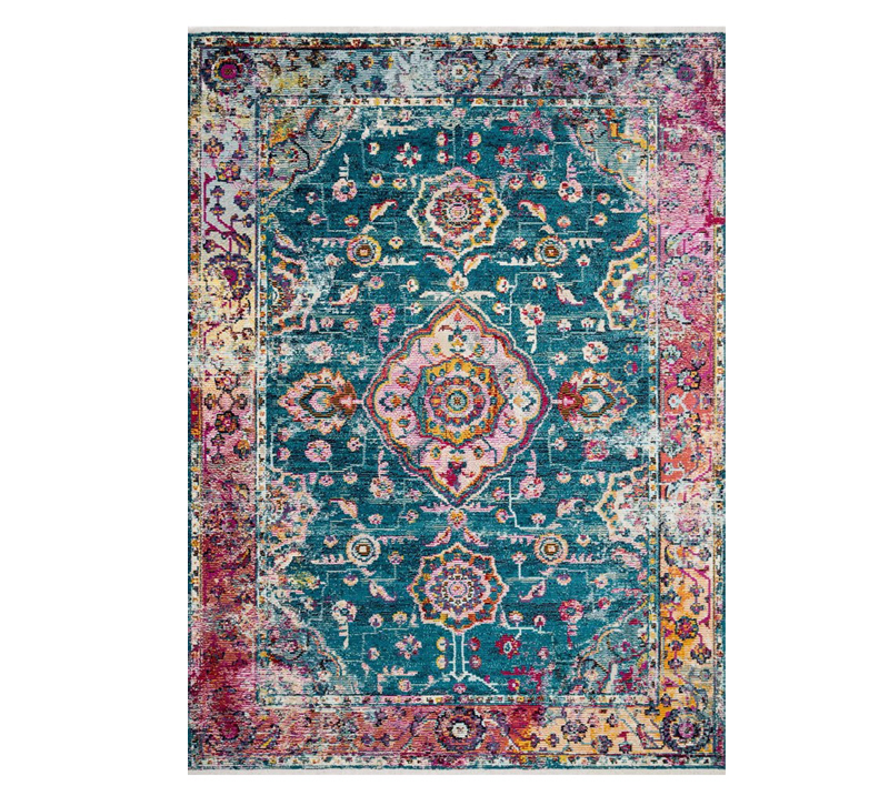 Silvia traditional-patterned area rug with a medallion design in pinks, blues and yellows from Loloi Rugs