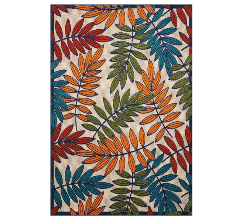 Aloha area rug with red, blue, green and orange palm leaves from Nourison