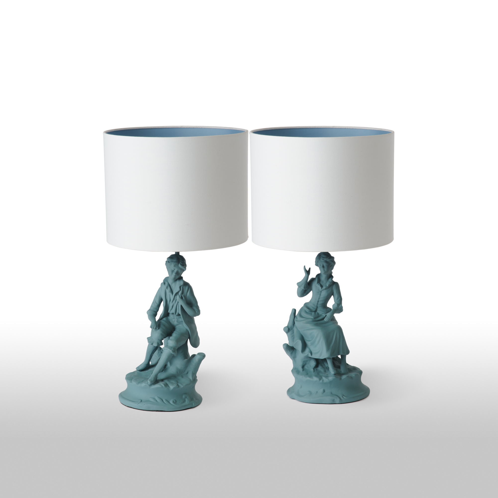 Teal boy and girl lamps from Barbara Cosgrove