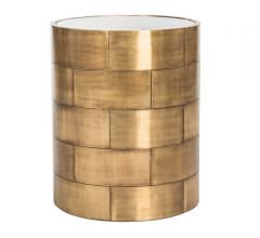 Florencia Round Side Table with gold metal squares along the sides from Safavieh
