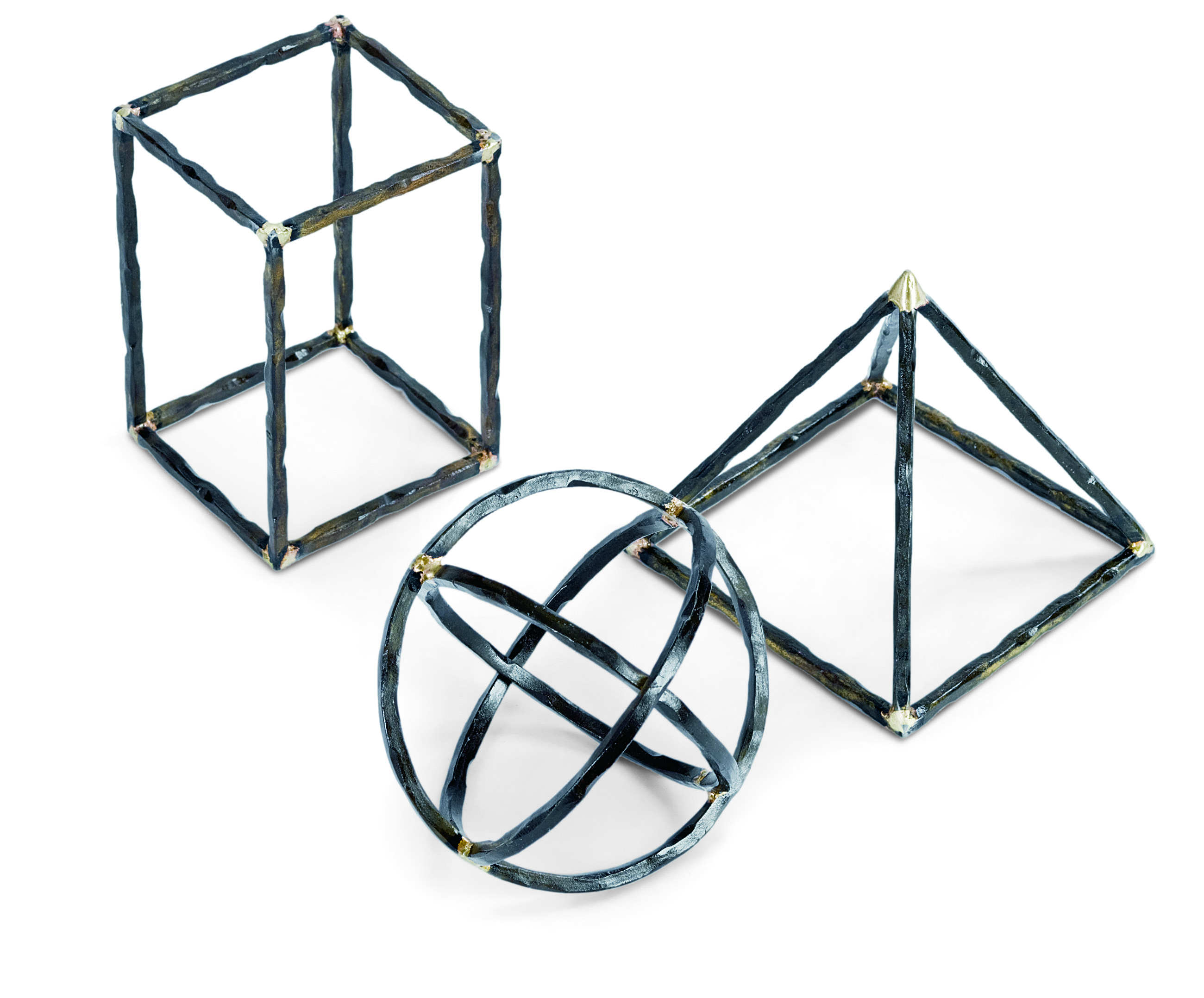Set of three 3D geometric shapes made of iron from Regina Andrew Design