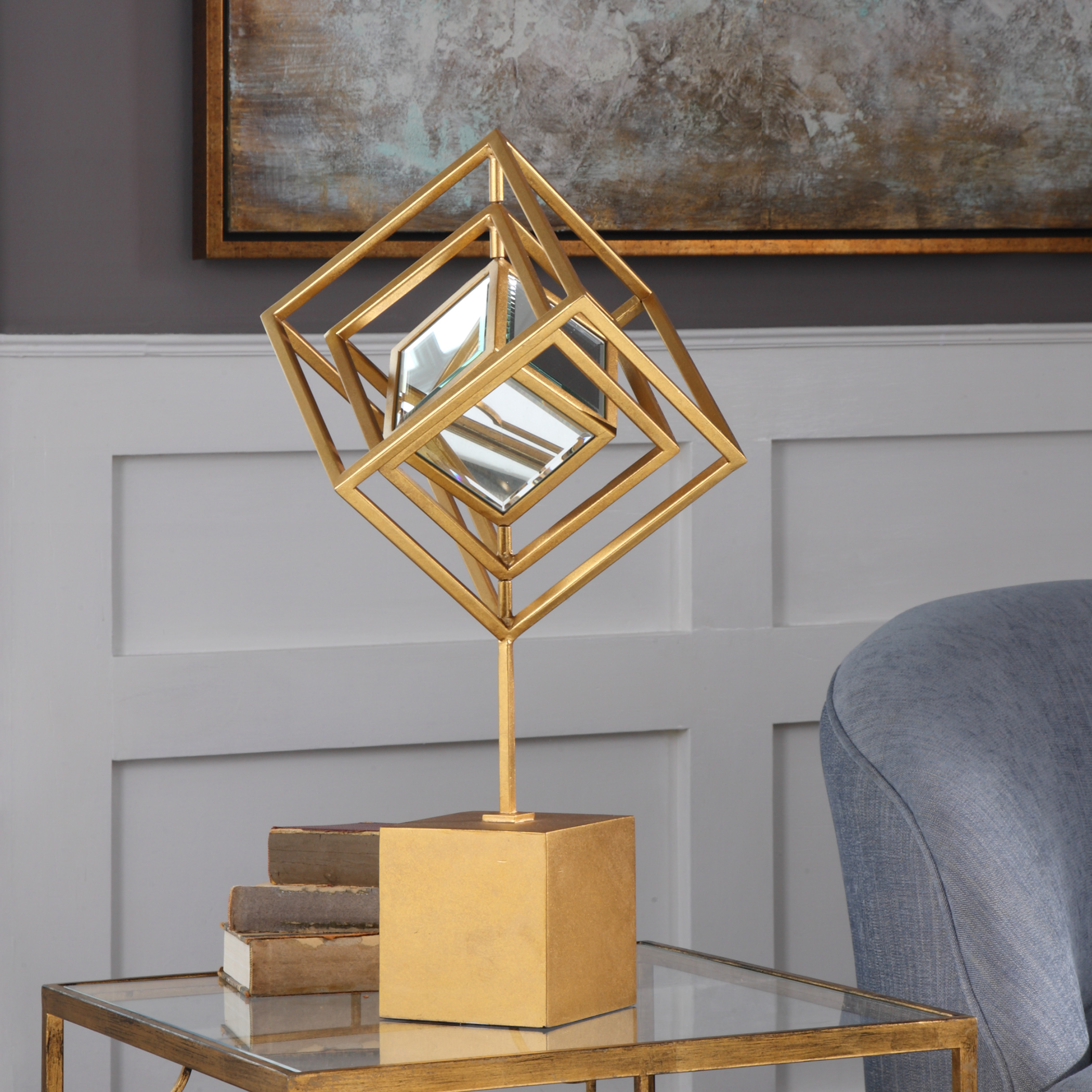 Venya sculpture with mirrored cube center from Uttermost