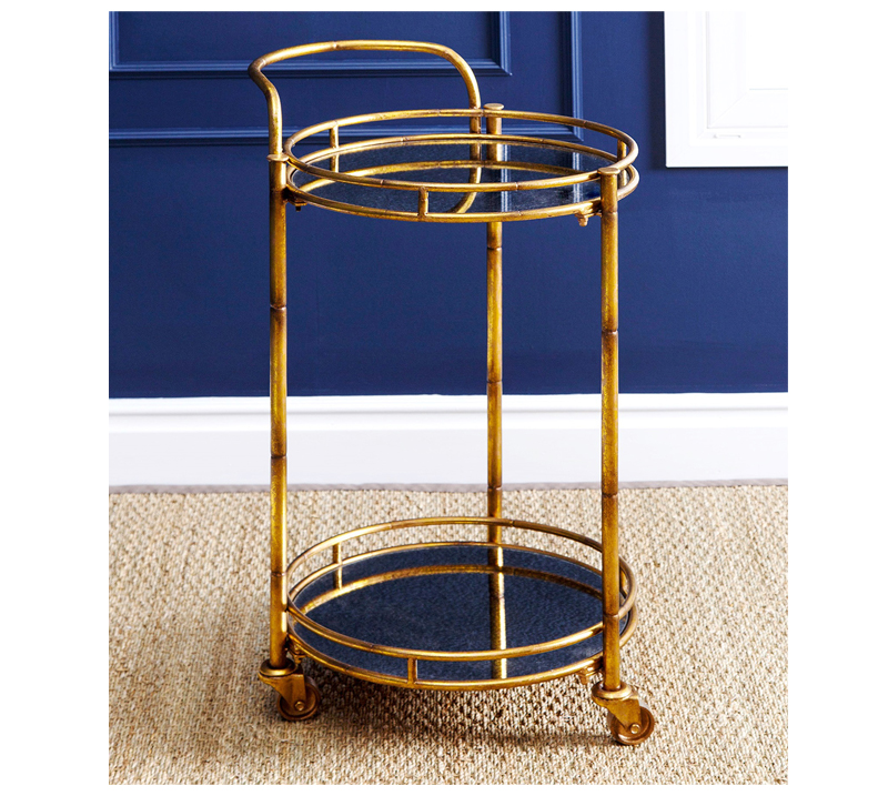 Marriot bar cart with a gold finish and mirrored trays from Abbyson Living