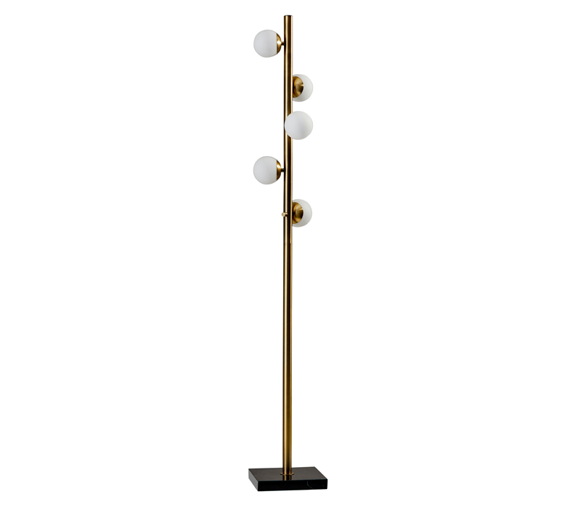 Doppler floor lamp with satin glass globes and a brass finish from Adesso Home