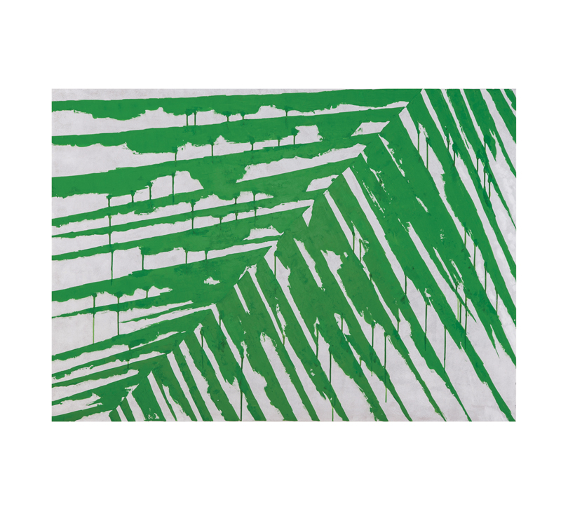 Offset III wall art with a long palm tree-looking leaf on a canvas from Bassett Mirror Company