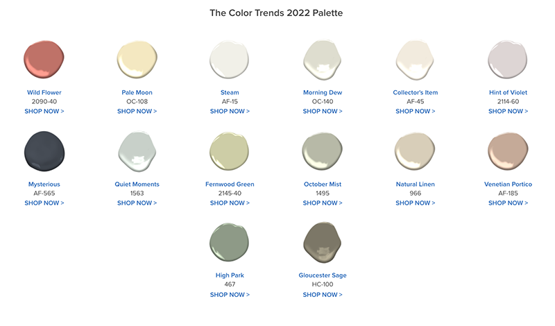 Benjamin Moore Color Palette 2022