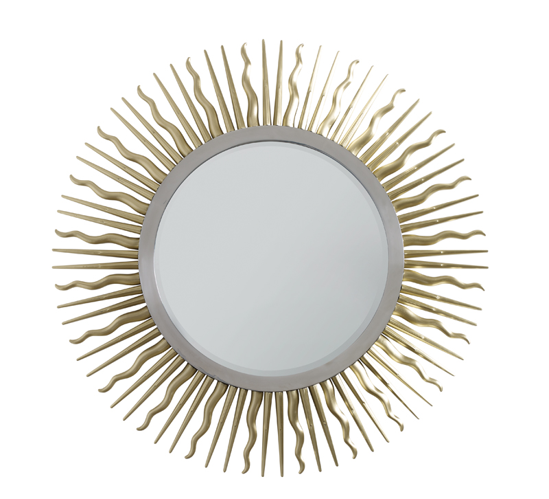 Golden Eye round mirror with spikes and squiggles from Chaddock Home