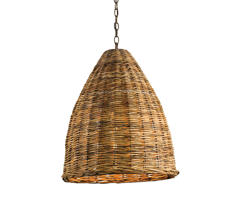 Basket bell pendant with a wicker/rattan shade from Currey & Co.