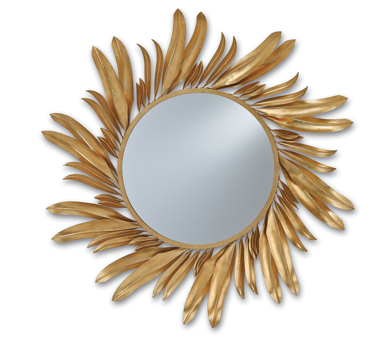 Folium mirror with gold leafs around it from Currey & Company