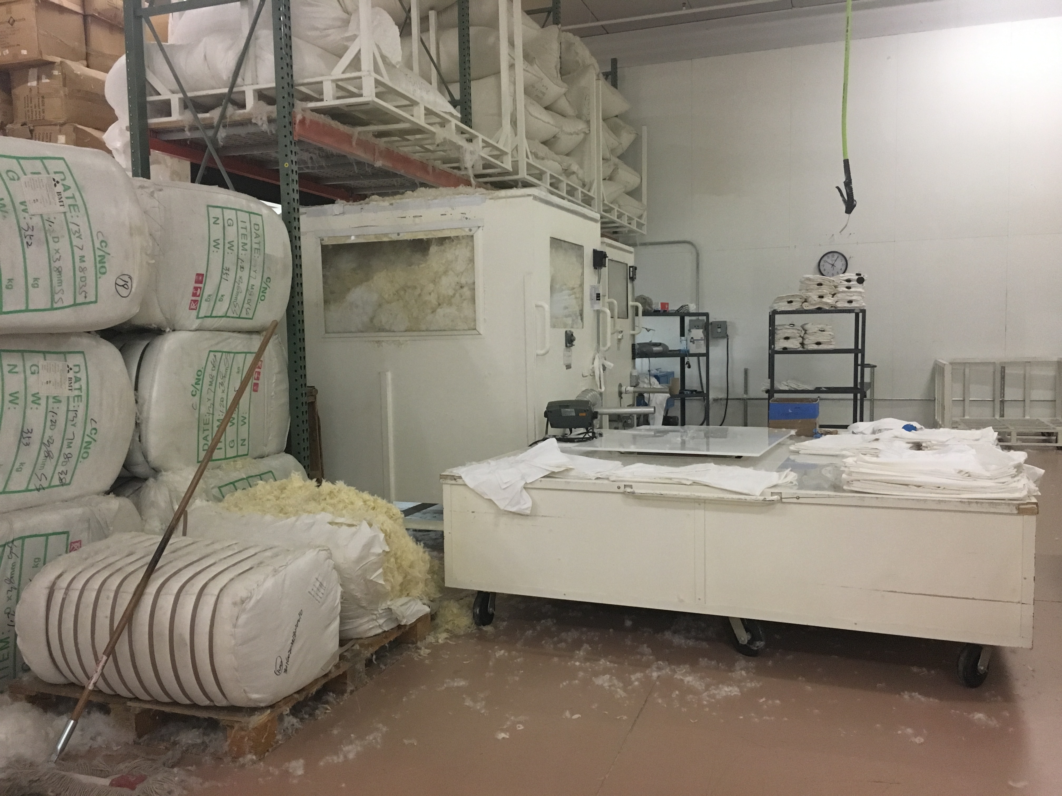 Interior of Eastern Accents facility's down fluffing machine