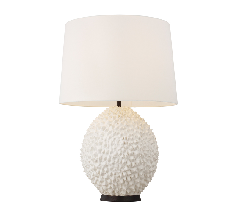 White, textured Anhado table lamp with a brown base from ED Ellen DeGeneres by Generation Lighting