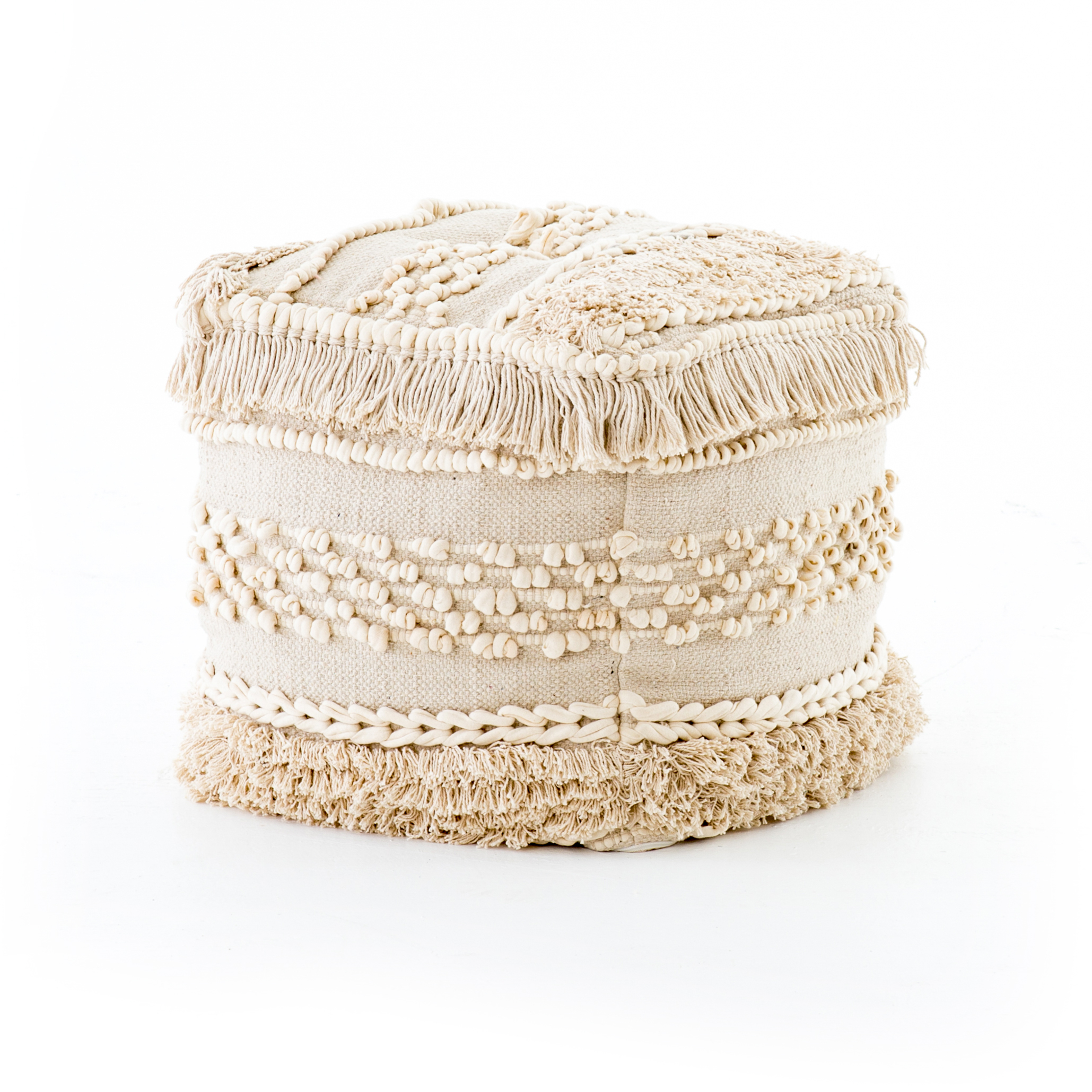 Four Hands braided fringe pouf