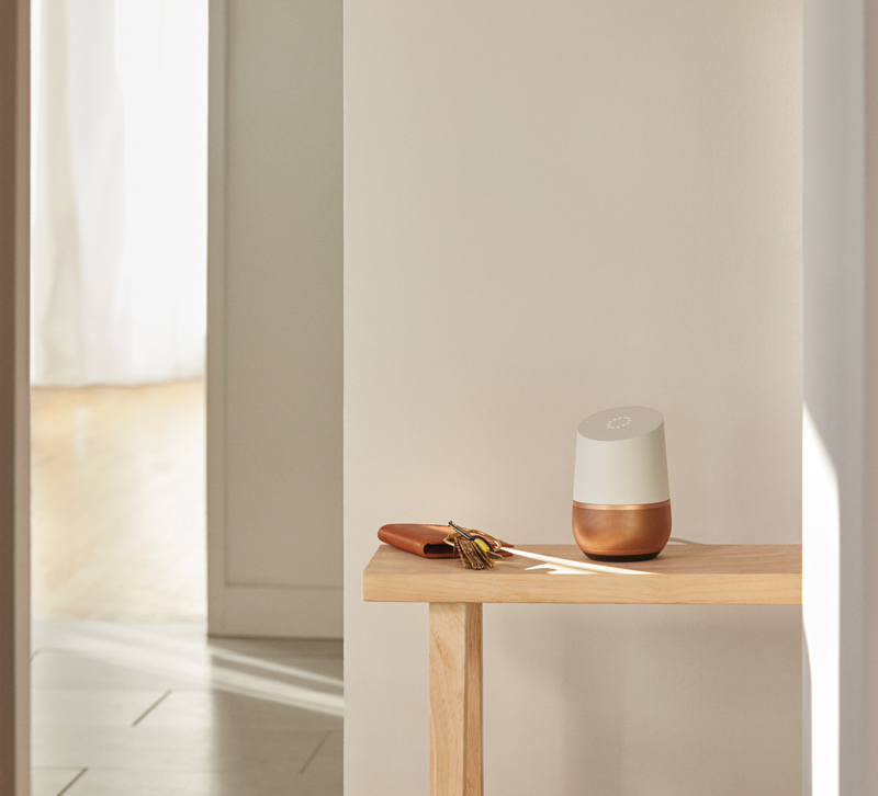 Google Home in copper on console