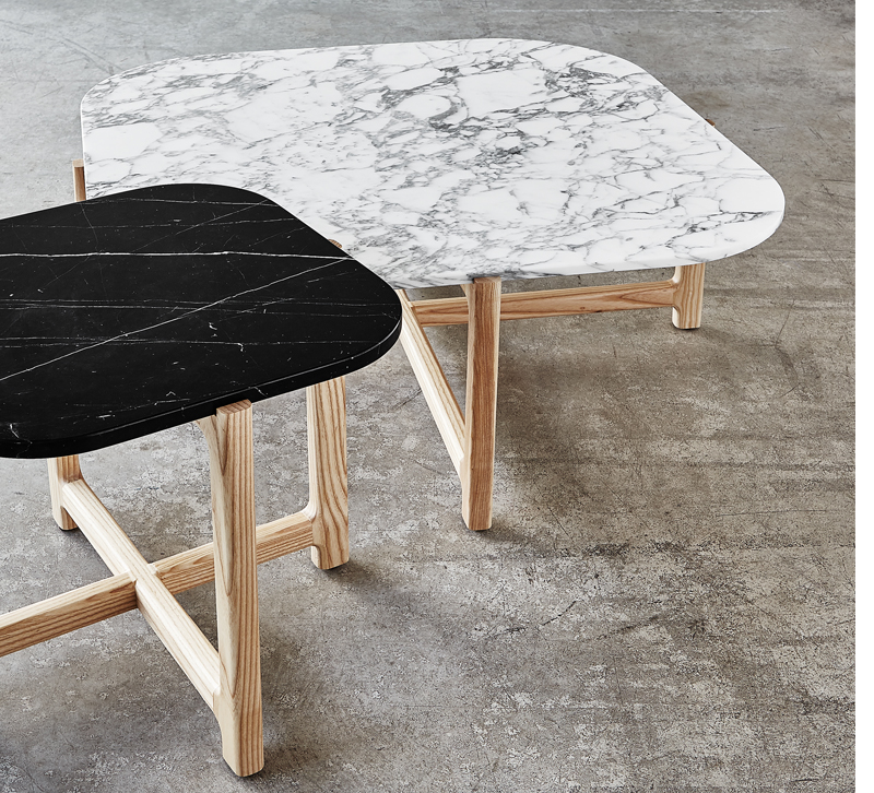 White and black marble Quarry tables from Gus Design Group