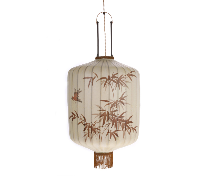 Traditional lantern in cream with pink ferns and fringe from HK Living
