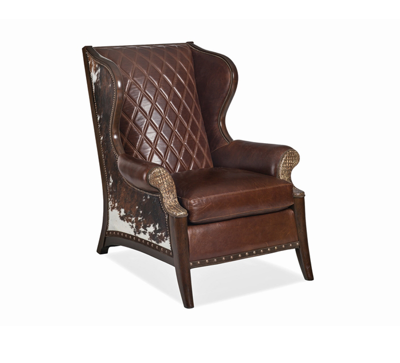 Pianters Quilted chair in brown leather and a cowhide exterior from Hancock & Moore