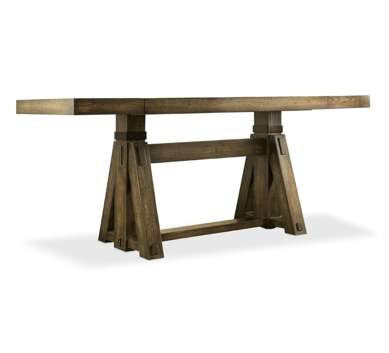 Crafted Friendship table made of solid and oak veneers with a triangle base from Hooker Furniture