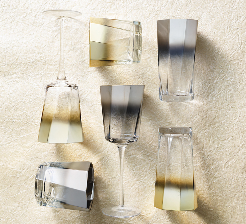 Tumblers and wine glasses from Kim Seybert's glassware collection