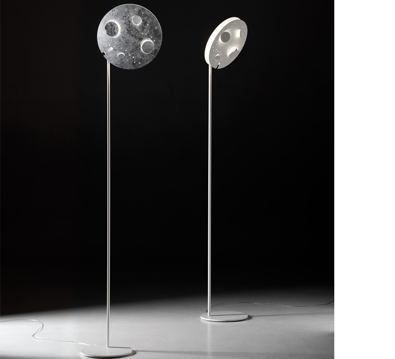 Buchi Terra LED floor lamp in gray with a moon surface-like face from Knikerboker
