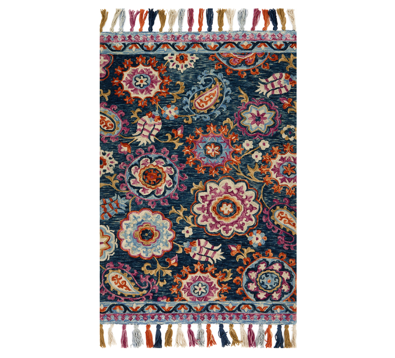 Farrah area rug with a floral pattern and tassels on the sides from Loloi