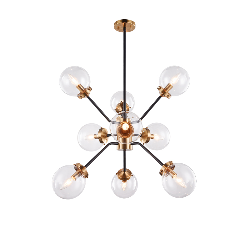 Maru nine-light sputnik-designed chandelier in black with gold accents from Matteo Lighting