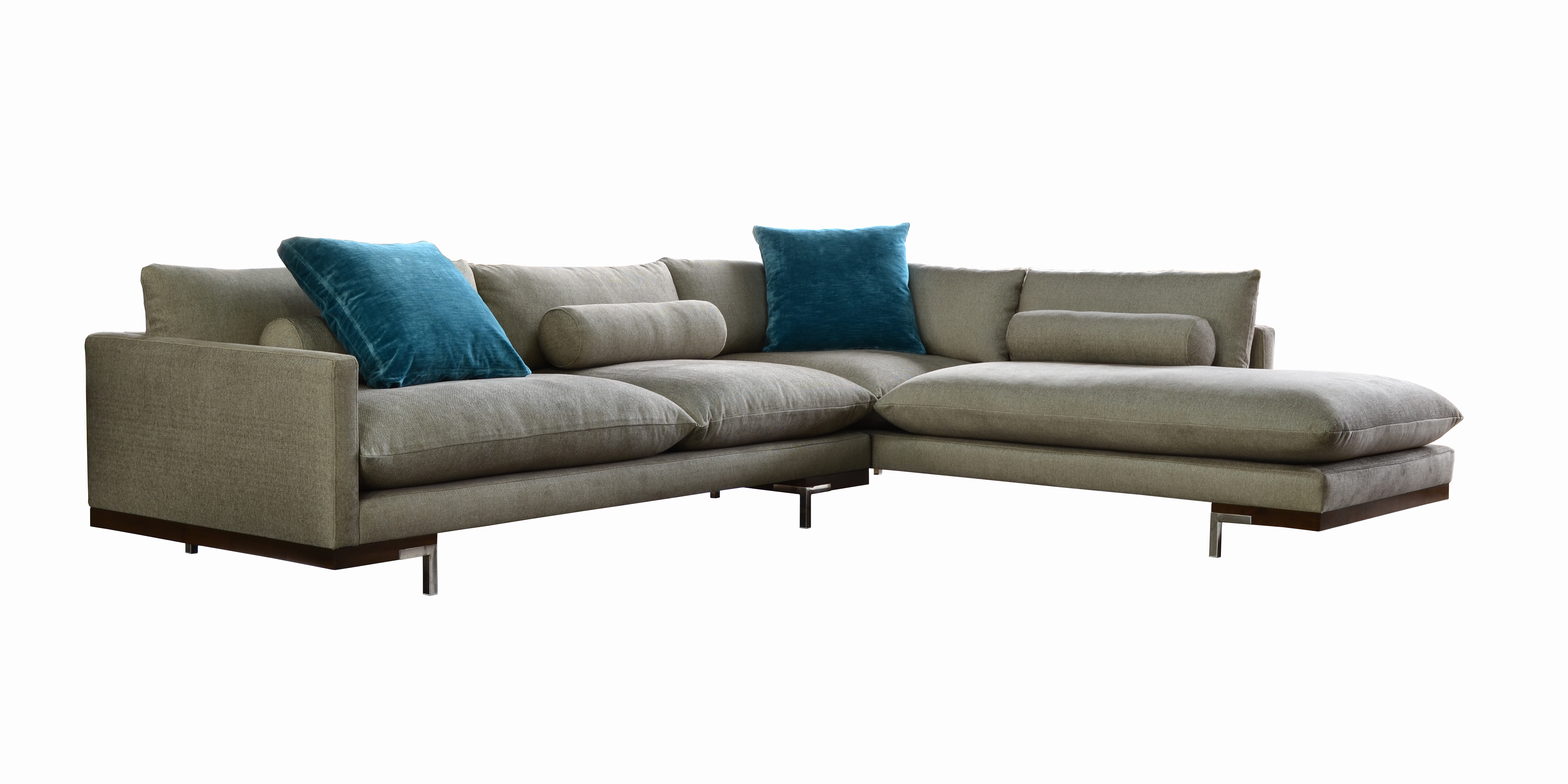 Bonn sectional sofa with blue pillows from Nathan Anthony