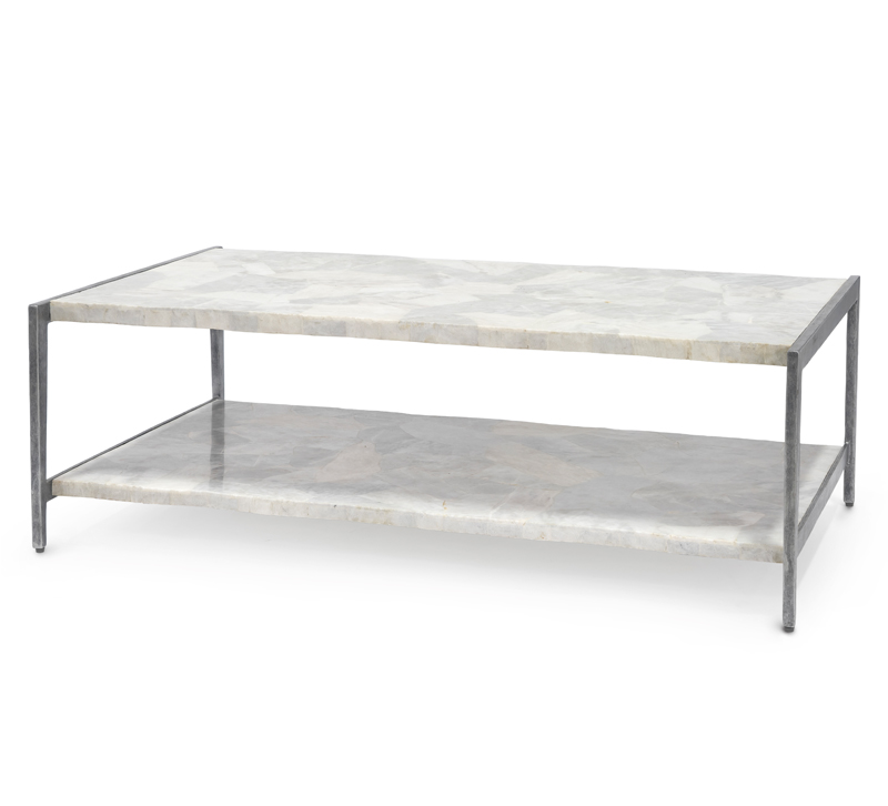 Preston one-shelf, gray and white marble coffee table from Palecek