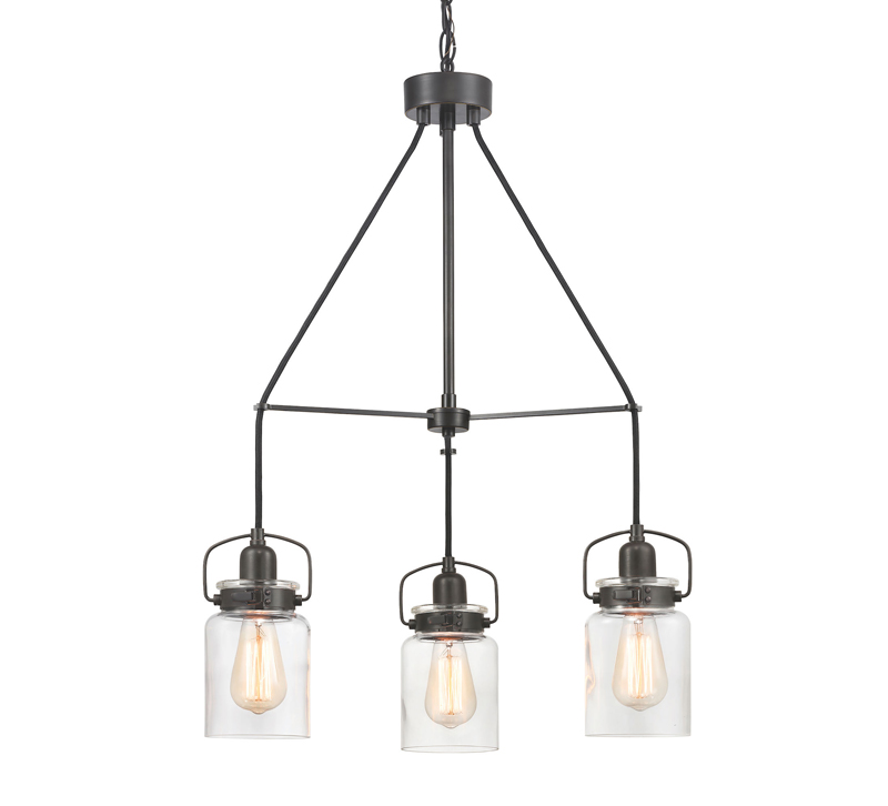 Calhoun fixture with three bulbs surrounded by glass and finished in Matte Black from Progress Lighting