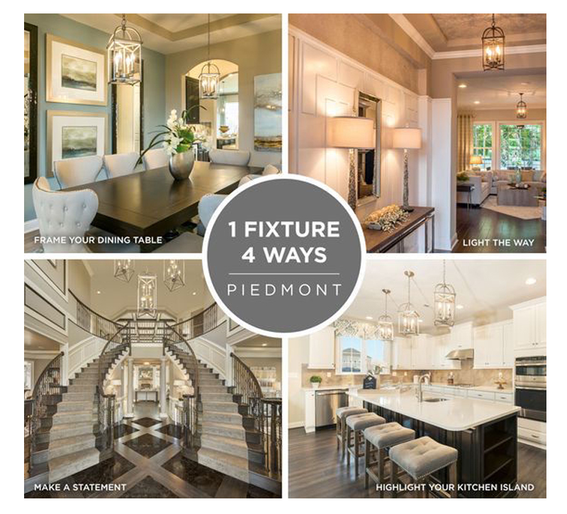 Progress Lighting's Pinterest image showing four ways to use their Piedmont fixture