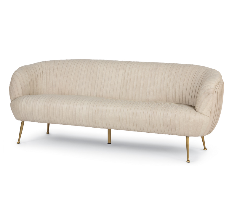 Beretta white leather sofa with brass legs from Regina Andrew Design