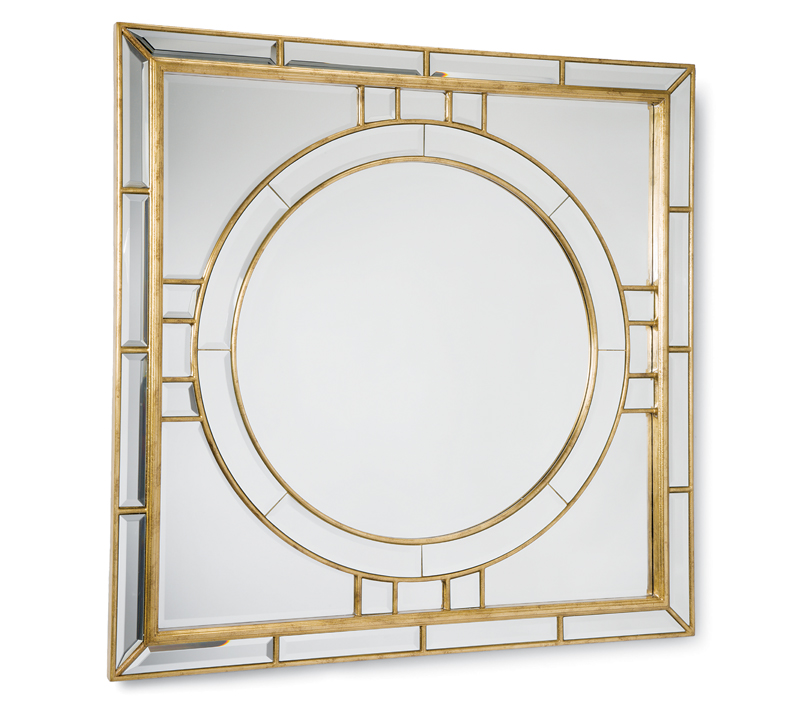 Square beveled mirror with a Golf Leaf finished frame with an Art Deco style from Regina Andrew Design