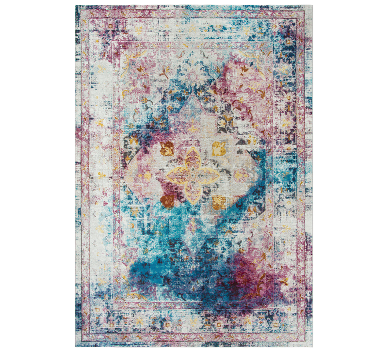 Traditional-styled Princeton area rug with blending blues, pinks, purples and yellows from Rizzy Home