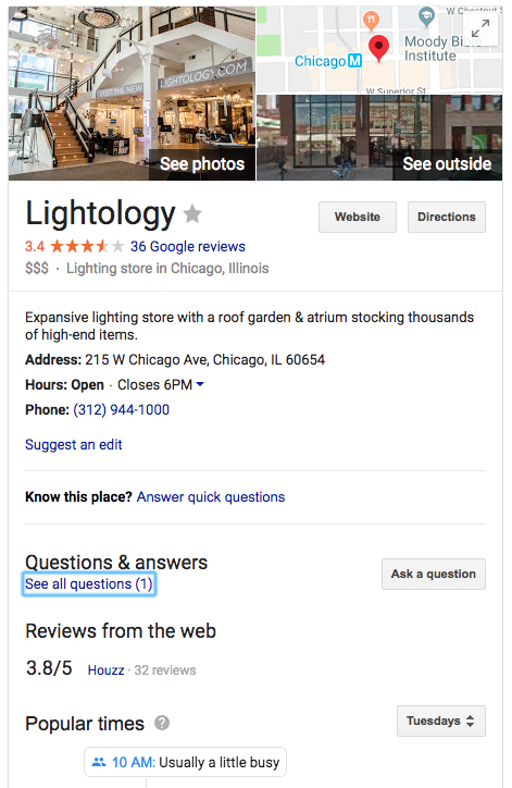 Lightology's Google My Business listing