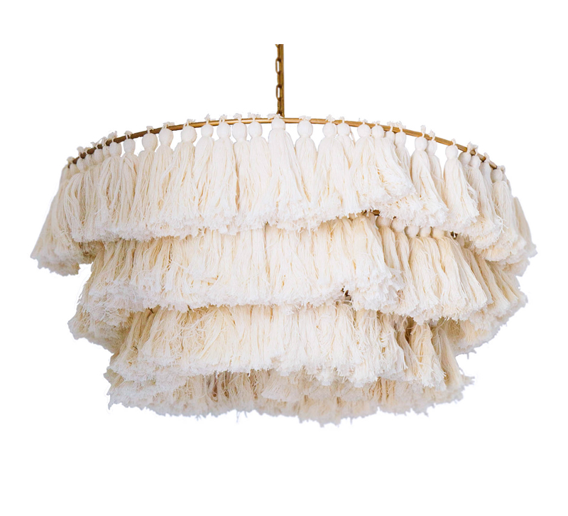 Justina Fela Tassel chandelier with tassels in Frothy White from Justina Blakeney's collection for Selamat