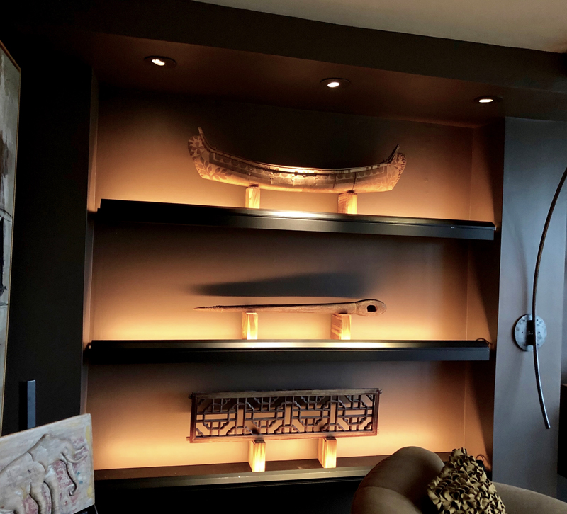 Three shelves displayed with LED down and uplighting