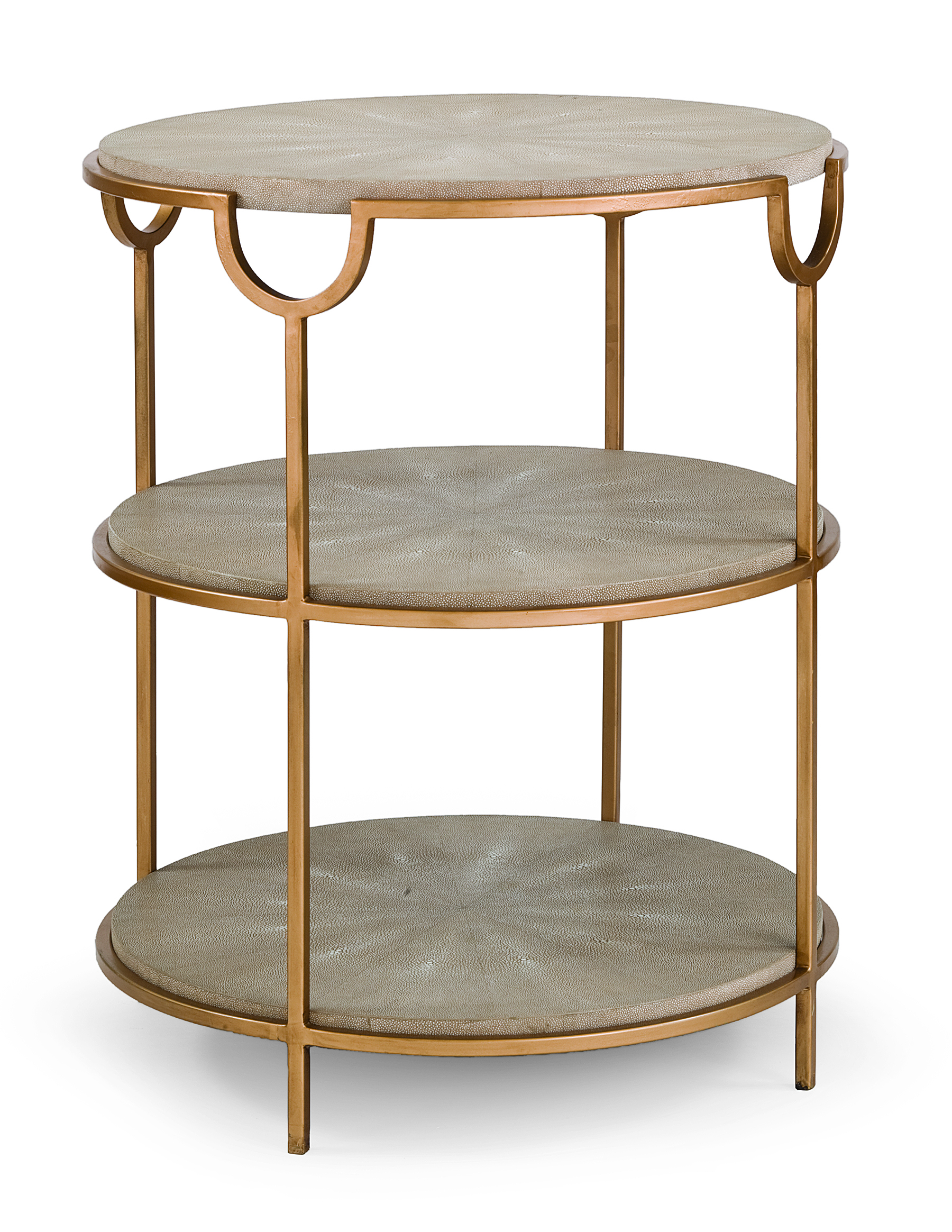 Vogue Shagreen side table with three golden tiers from Regina Andrew Design