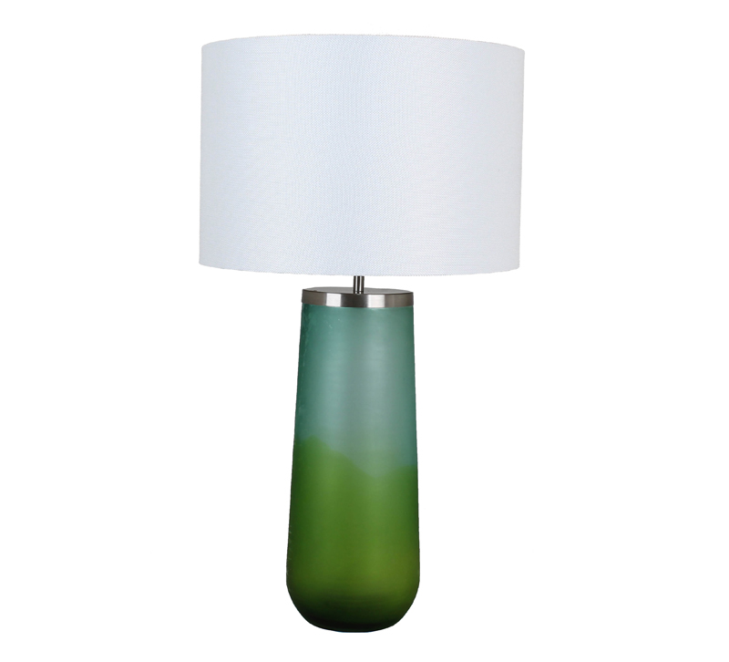 Seafoam glass table lamp with a white shade from Viterra