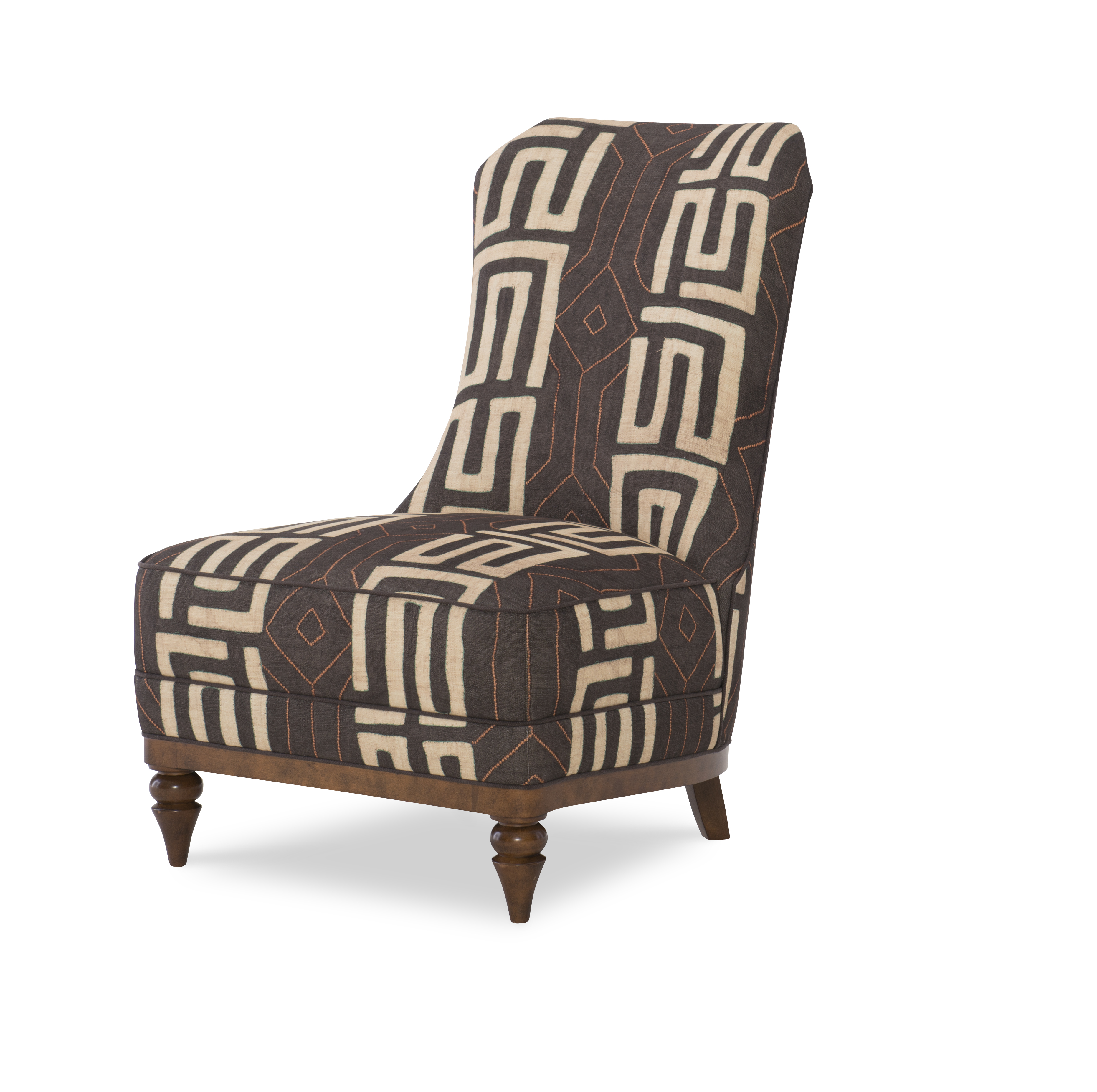 Urbane armless slipper chair with geometric patterns from Wesley Hall
