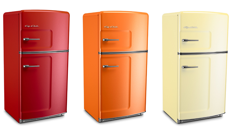 Big Chill Retro fridges in red, orange and yellow.