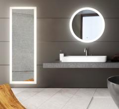 Edge-Lit round LED Mirror in a bathroom from Eurofase
