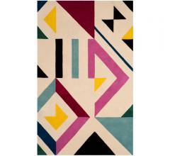 Fifth Avenue colorblock rug with geometric designs in pink, black, red, yellow and beige from Safavieh