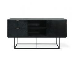 Myles Media Stand in black with three sections and two drawers from Gus Modern