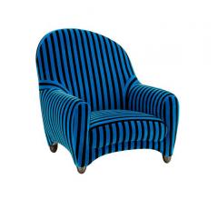 Fauteuil armchair with a striped black and Azure Blue fabric from Roche Bobois