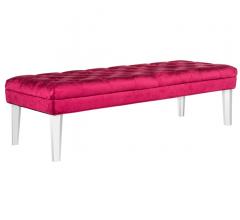 Ambrosia tufted bench with velvet hot pink upholstery and acrylic legs from Safavieh