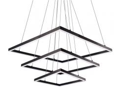PIazza chandelier with thrq squares hanging on above the other from largest to smallest and hung by thin cables from Kuzco Lighting