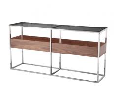Cubix Console Table with a steel frame, mirrored top and one wooden shelf in the middle from Moe's Home Collection