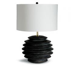 Accordion Round Table Lamp with a ridged base in black and a white shade from Regina Andrew Design