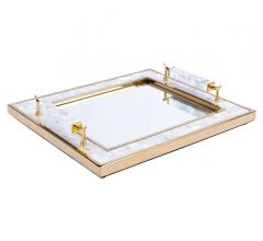 Horn Handle Tray with a mirrored base, mother of pearl frame and horn handle from Zuo Mod