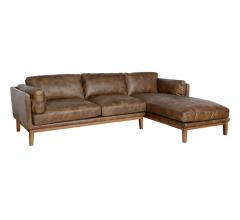 Ruston Sectional Sofa in brown leather with extending chaise lounge from Classic Home